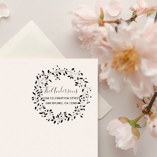 Rustic Handdrawn Botanical Wreath Return Address Rubber Stamp