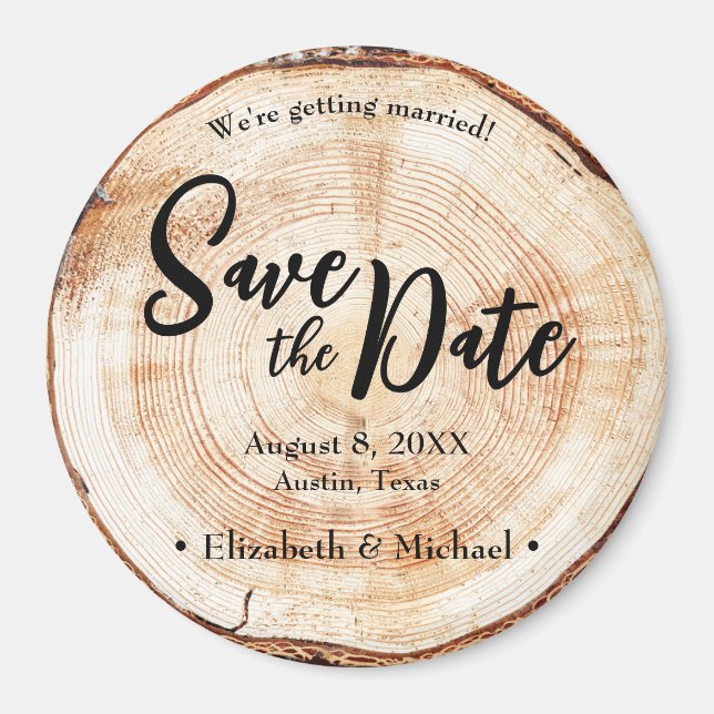 Rustic Handlettering Wedding Save the date Wood Magnet (Front)