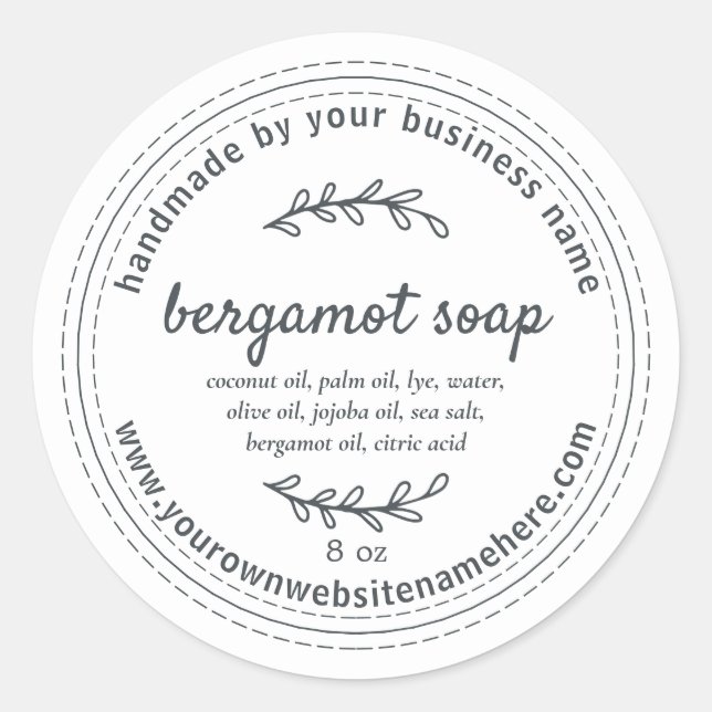 Rustic Handmade Bergamot Soap White Classic Round Sticker (Front)