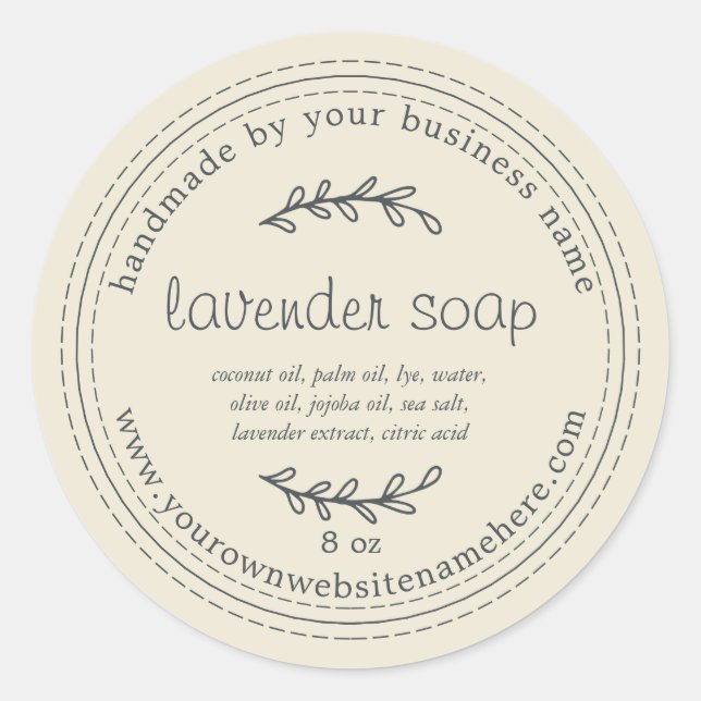 Rustic Handmade Lavender Soap Antique White Classic Round Sticker (Front)