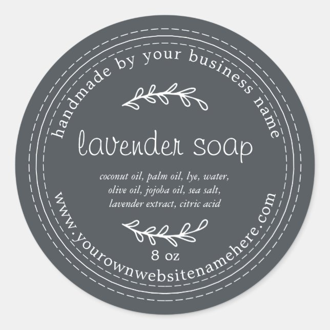 Rustic Handmade Lavender Soap Black Classic Round Sticker (Front)