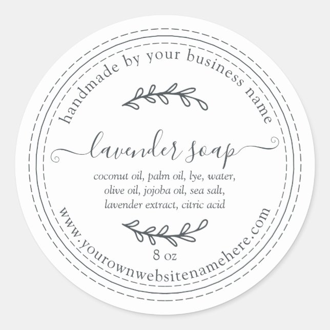 Rustic Handmade Lavender Soap Black White Classic Round Sticker (Front)