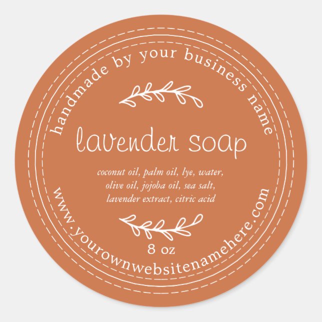 Rustic Handmade Lavender Soap Burnt Orange Classic Round Sticker (Front)