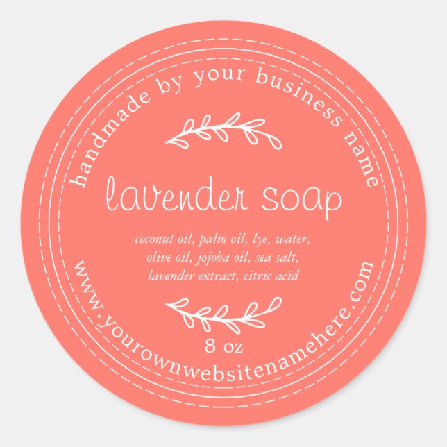 Rustic Handmade Lavender Soap Coral Classic Round Sticker (Front)