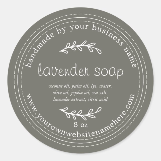 Rustic Handmade Lavender Soap Dusty Olive Classic Round Sticker (Front)