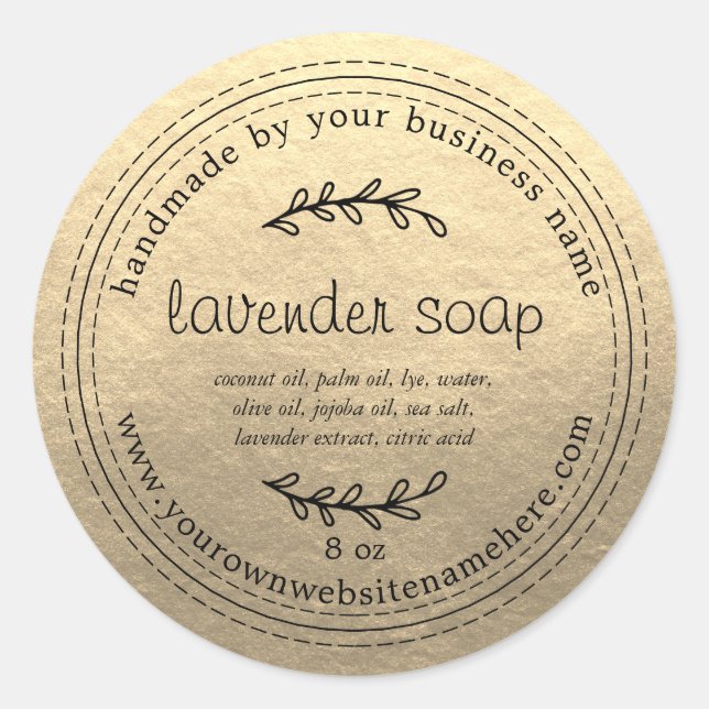 Rustic Handmade Lavender Soap Gold Classic Round Sticker (Front)