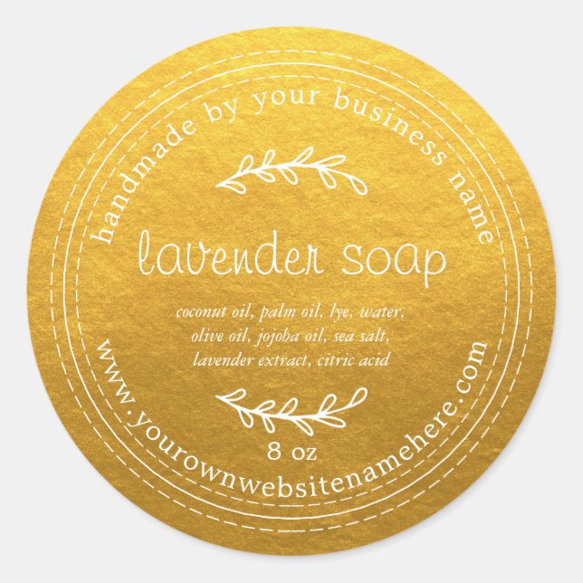 Rustic Handmade Lavender Soap Gold Classic Round Sticker (Front)