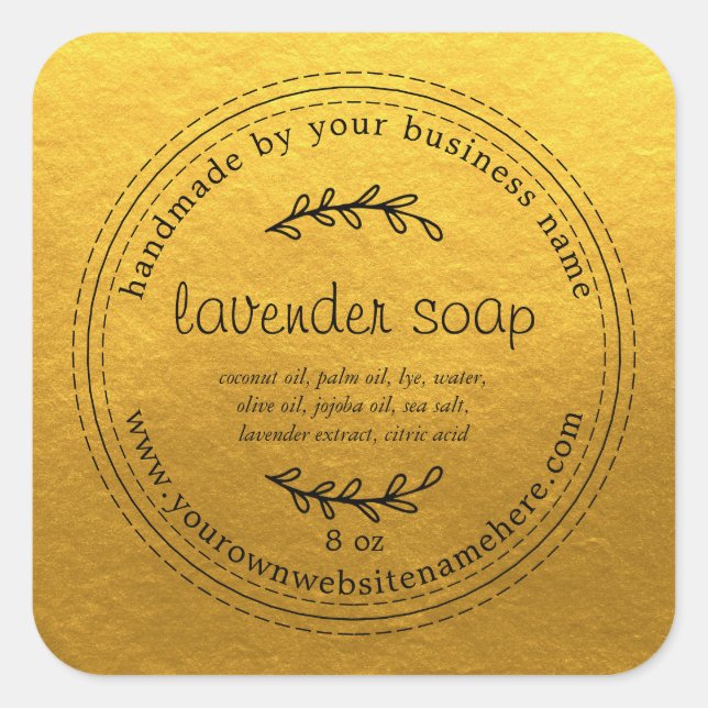 Rustic Handmade Lavender Soap Gold Square Sticker (Front)