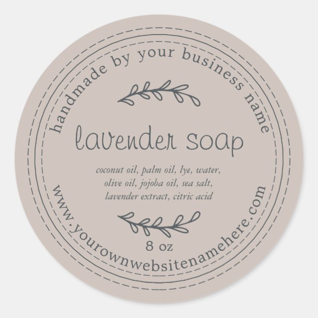Rustic Handmade Lavender Soap Grey Classic Round Sticker (Front)