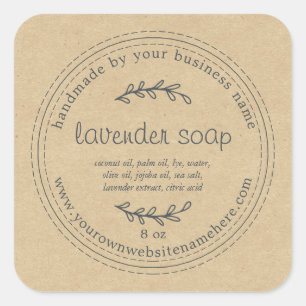 Rustic Handmade Lavender Soap Kraft Paper Square Sticker