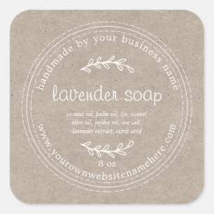 Rustic Handmade Lavender Soap Kraft Paper Square Sticker