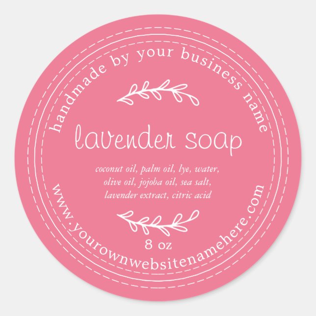 Rustic Handmade Lavender Soap Lemonade Pink Classic Round Sticker (Front)
