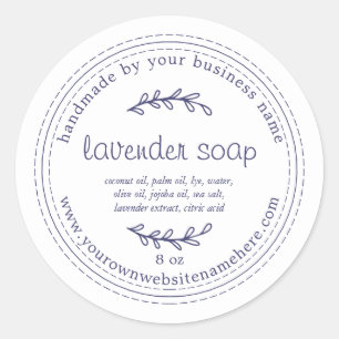 Rustic Handmade Lavender Soap Navy Blue White Classic Round Sticker