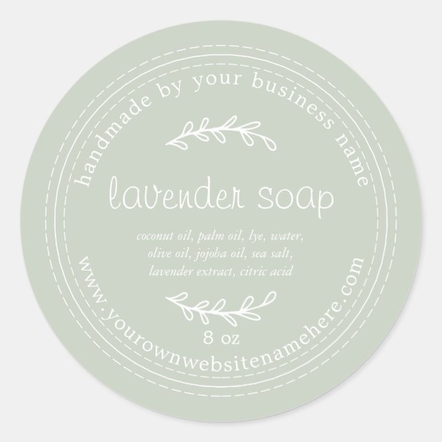 Rustic Handmade Lavender Soap Pastel Green Classic Round Sticker (Front)