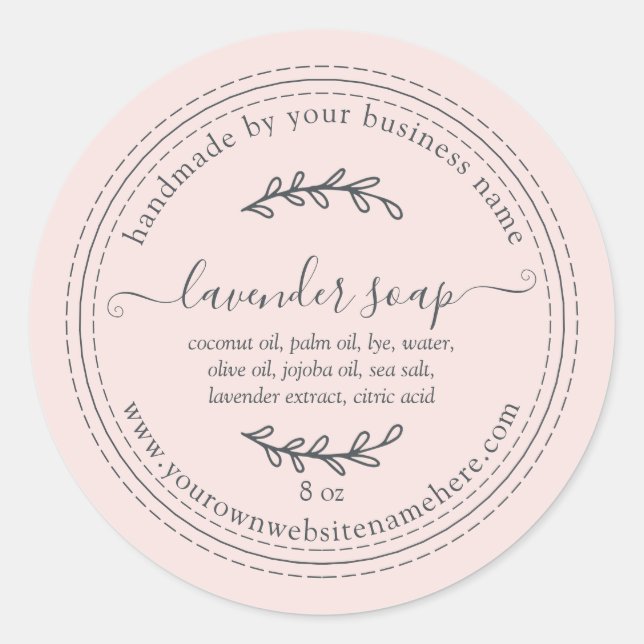 Rustic Handmade Lavender Soap Pastel Pink Classic Round Sticker (Front)