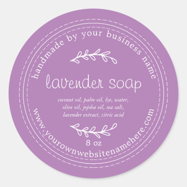 Rustic Handmade Lavender Soap Purple Classic Round Sticker (Front)