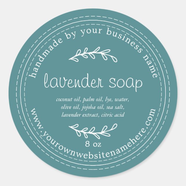 Rustic Handmade Lavender Soap Teal Classic Round Sticker (Front)