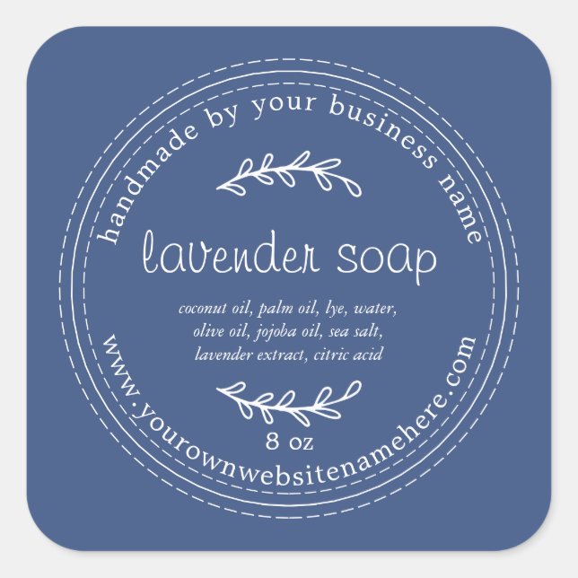 Rustic Handmade Lavender Soap True Blue Square Sticker (Front)