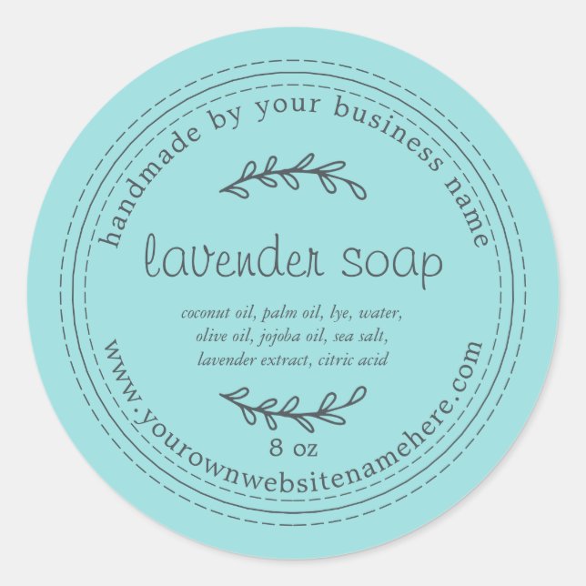 Rustic Handmade Lavender Soap Turquoise Blue Classic Round Sticker (Front)