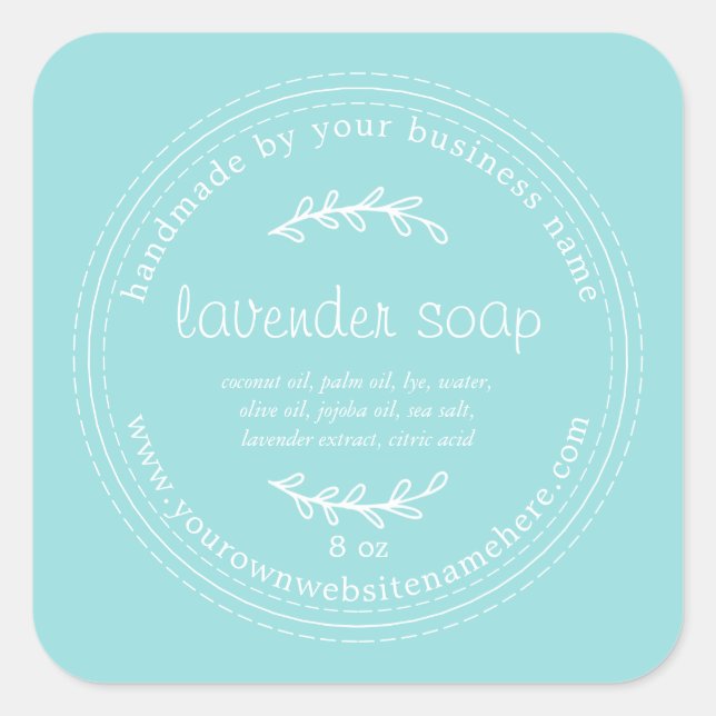 Rustic Handmade Lavender Soap Turquoise Blue Square Sticker (Front)