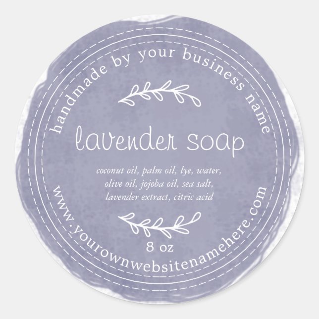 Rustic Handmade Lavender Soap Watercolor Blue Classic Round Sticker (Front)