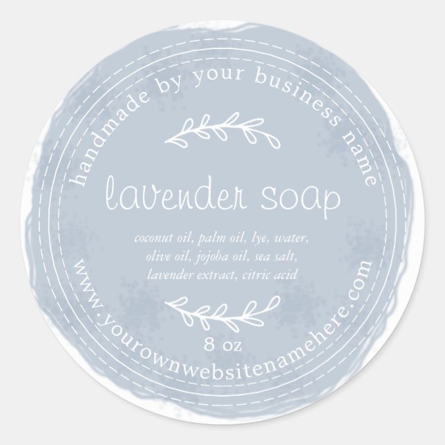 Rustic Handmade Lavender Soap Watercolor Blue Classic Round Sticker (Front)