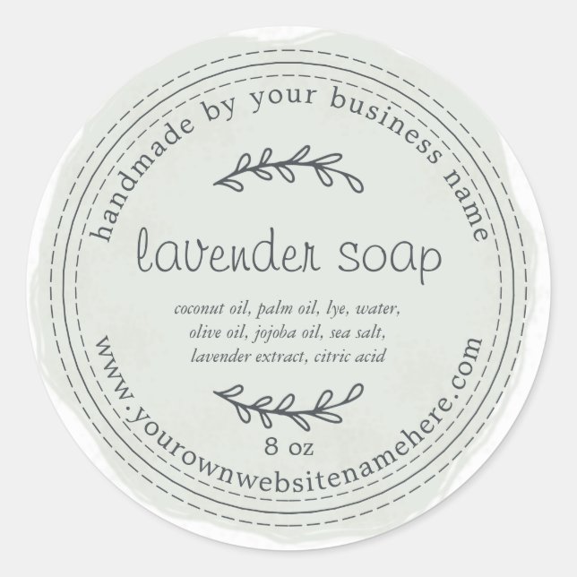 Rustic Handmade Lavender Soap Watercolor Green Classic Round Sticker (Front)