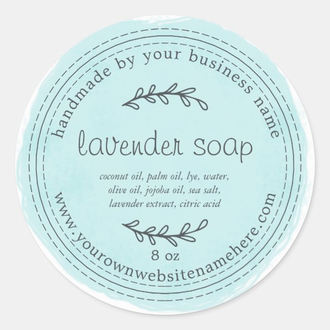Rustic Handmade Lavender Soap Watercolor Turquoise Classic Round Sticker (Front)