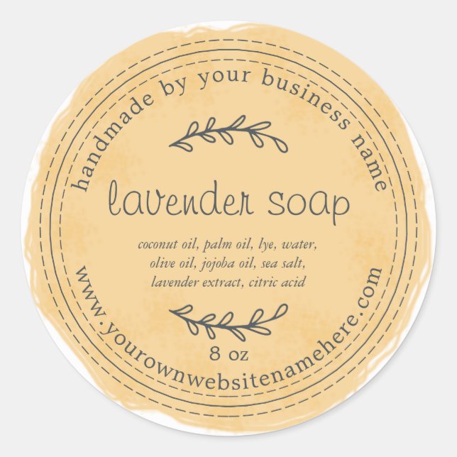 Rustic Handmade Lavender Soap Watercolor Yellow Classic Round Sticker (Front)