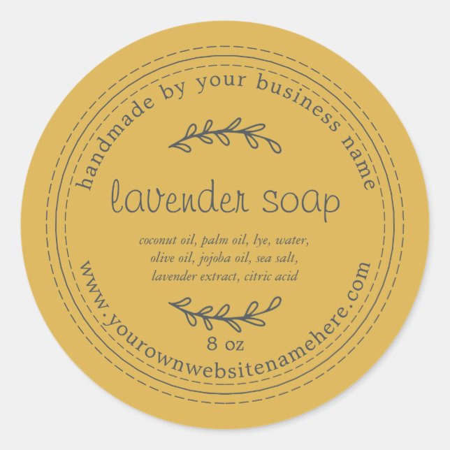 Rustic Handmade Lavender Soap Yellow Classic Round Sticker (Front)