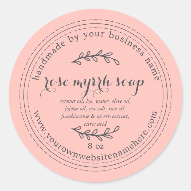 Rustic Handmade Rose Myrrh Soap Pastel Pink Classic Round Sticker (Front)