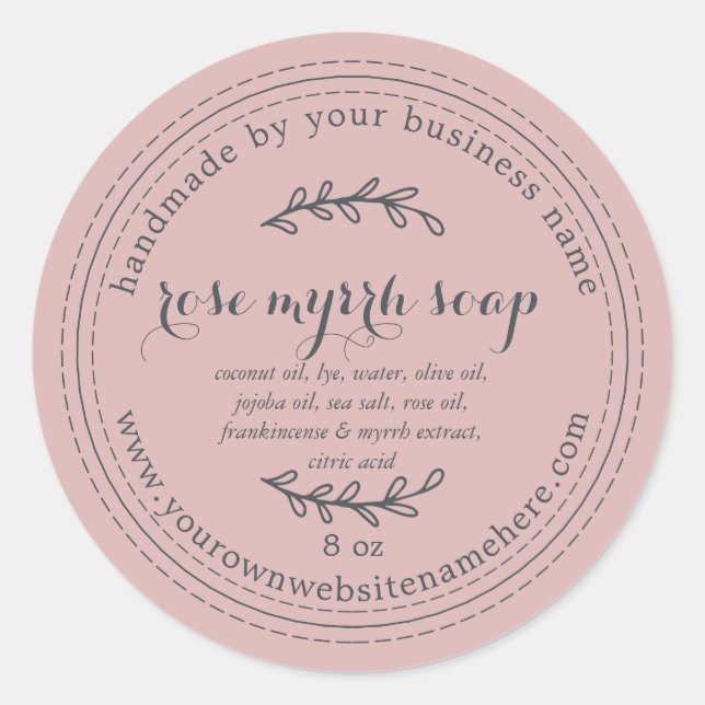 Rustic Handmade Rose Myrrh Soap Silver Pink Classic Round Sticker (Front)