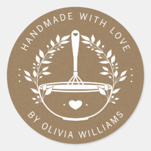 Rustic Handmade With Love Bakery Pastry Business Classic Round Sticker