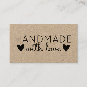 Rustic Handmade with Love Black Hearts Kraft Paper Business Card