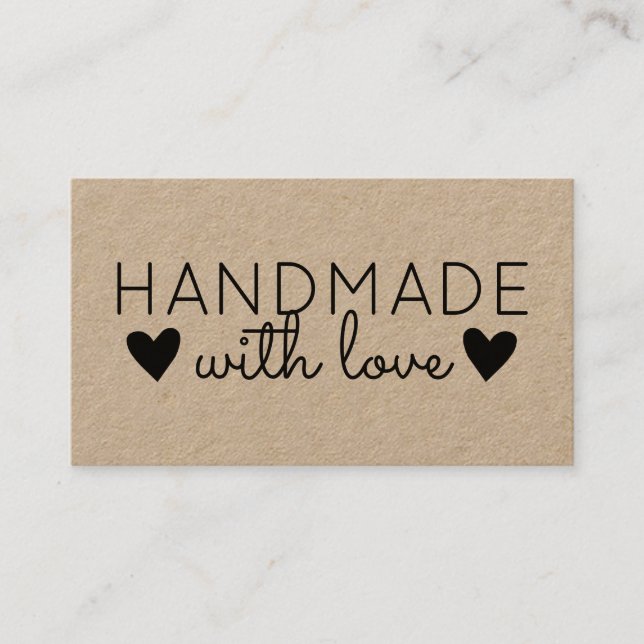 Rustic Handmade with Love Black Hearts Kraft Paper Business Card (Front)