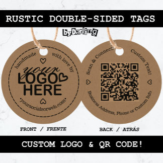 Rustic Handmade with Love Custom Logo QR Code Favour Tags