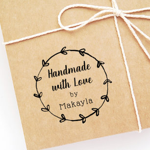 Rustic Handmade with Love Personalised Business Self-inking Stamp