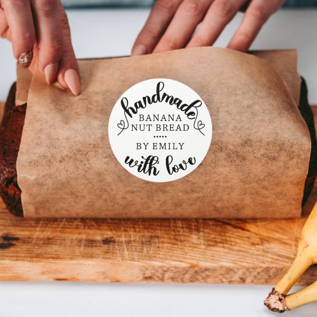 Rustic Handmade with Love Script Heart Baked Goods Classic Round Sticker (Creator Uploaded)