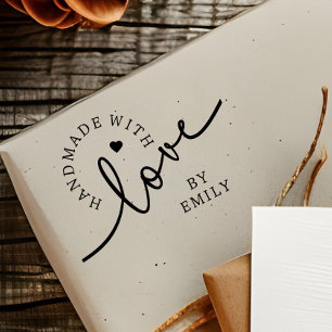 Rustic Handmade with Love Script Heart Baked Goods Self-inking Stamp