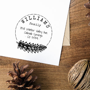 Rustic Handwriting Pine Cone Family Return Address Rubber Stamp