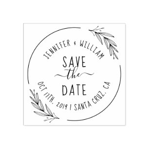 Rustic Handwritten Couples Names Save The Date Rubber Stamp