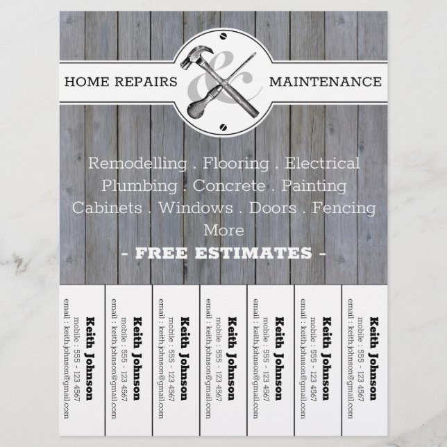 Rustic Handyman Grey Wood Vintage Construction Flyer (Front)