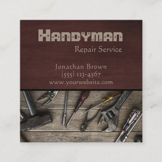 Rustic Handyman Tools Maintenance Repair Service Square Business Card (Front)