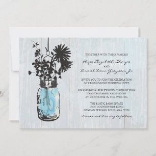 Rustic Hanging Blue Mason Jar Wedding Invitation