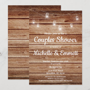 Rustic Hanging Lights Country Wood Couples Shower Invitation