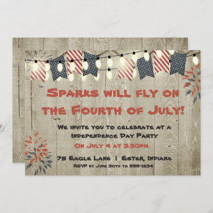 Rustic Hanging Lights Fourth of July Invitation