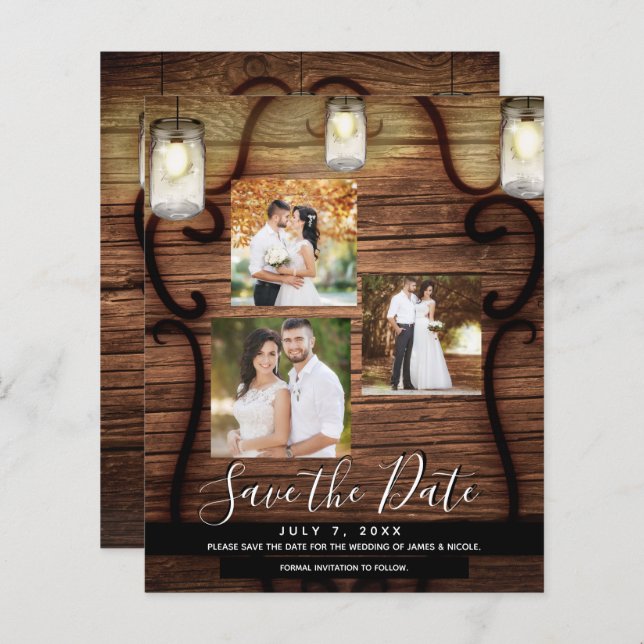 Rustic Hanging Lights Wedding Photo Save the Date (Front/Back)