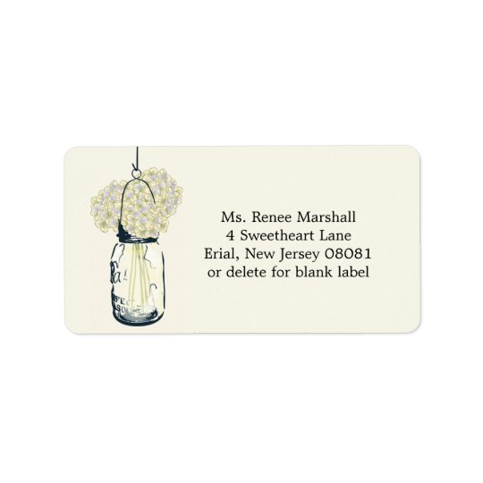 Rustic Hanging Mason Jar Hydrangeas Address Label