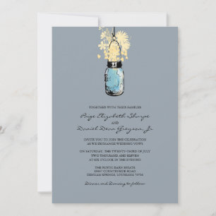Rustic Hanging Mason Jar Wedding Invitation