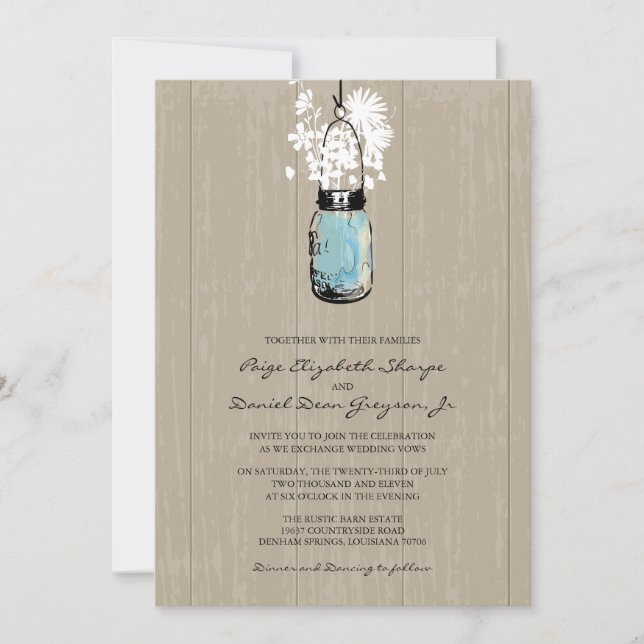 Rustic Hanging Mason Jar Wedding Invitation (Front)